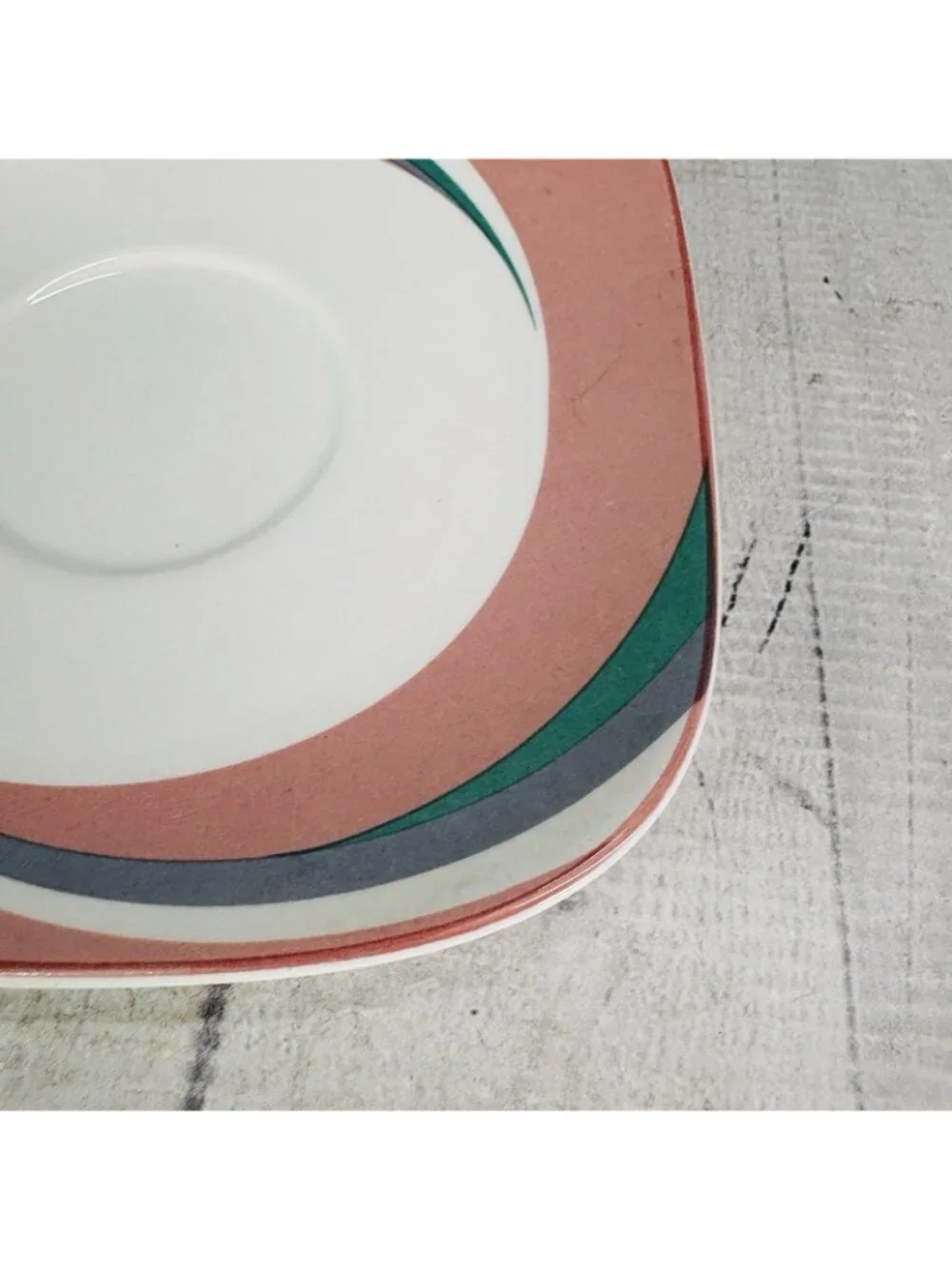 Sango Quadrille PINWHEEL PINK Wave Geometric Semi Porcelain Square Saucer Set 2